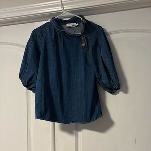 Zimmermann Indigo Denim Puff-Sleeve Blouse